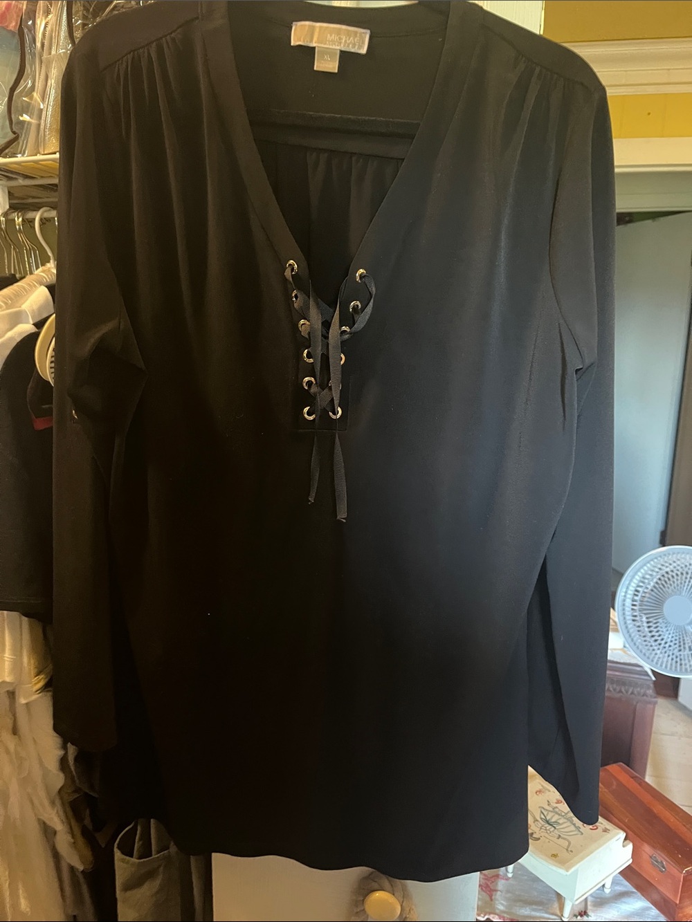 Michael Kors Black Lace-Up V-Neck Long Sleeve Tunic